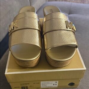 Michael Kors Metallic Gold Platform Slide Mules